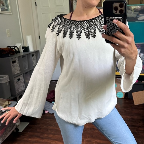 FOR LOVE & LEMONS Black White Open Draped Back Long Sleeve Top - Picture 9 of 12